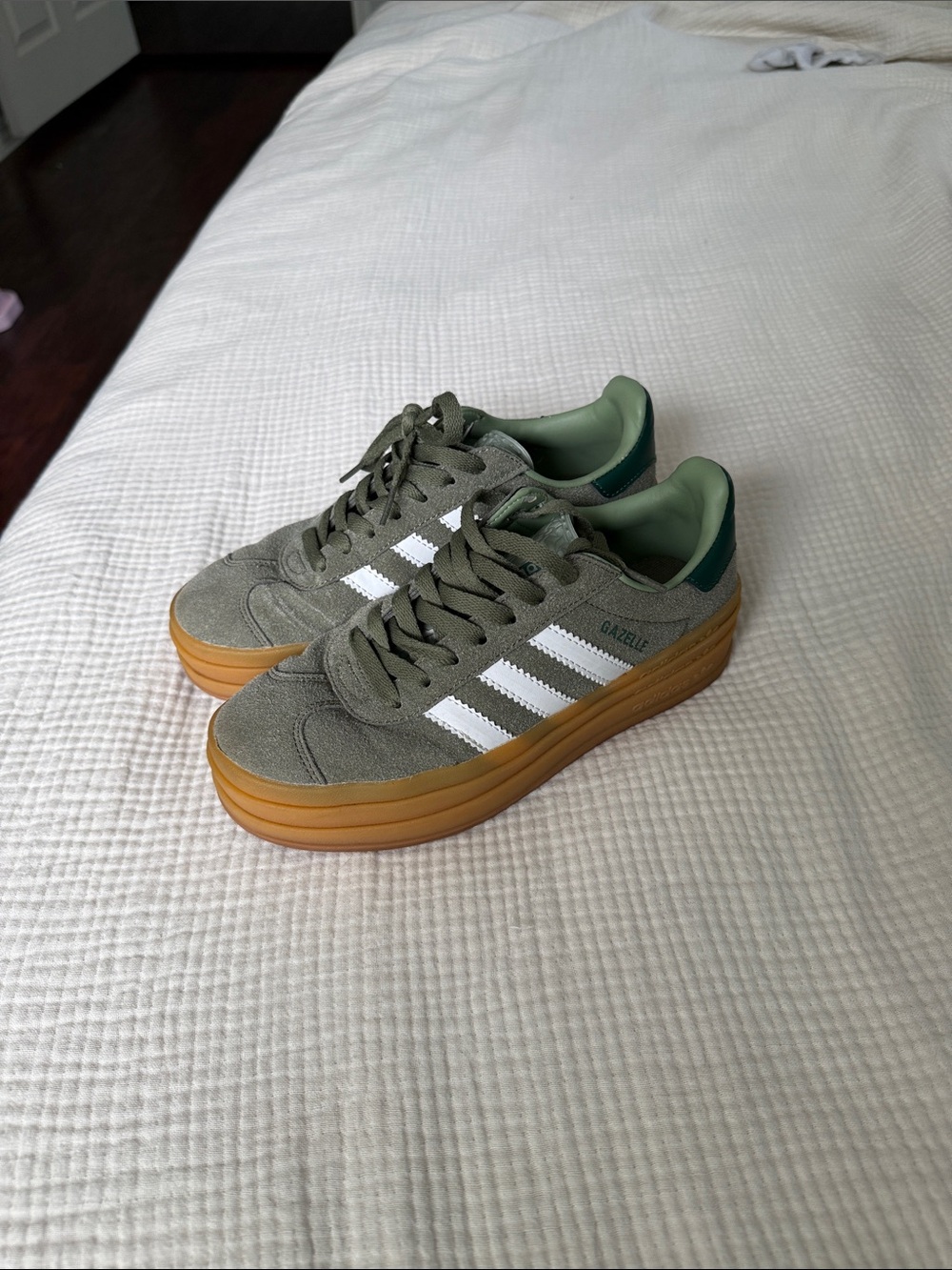 adidas Gazelle Platform Sneakers in Olive Green & Gum Brown (DH GATE)